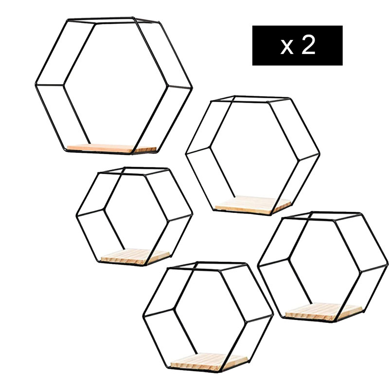 Hokku Designs Adaobi Hexagon Floating Shelves Black Metal Hexagon